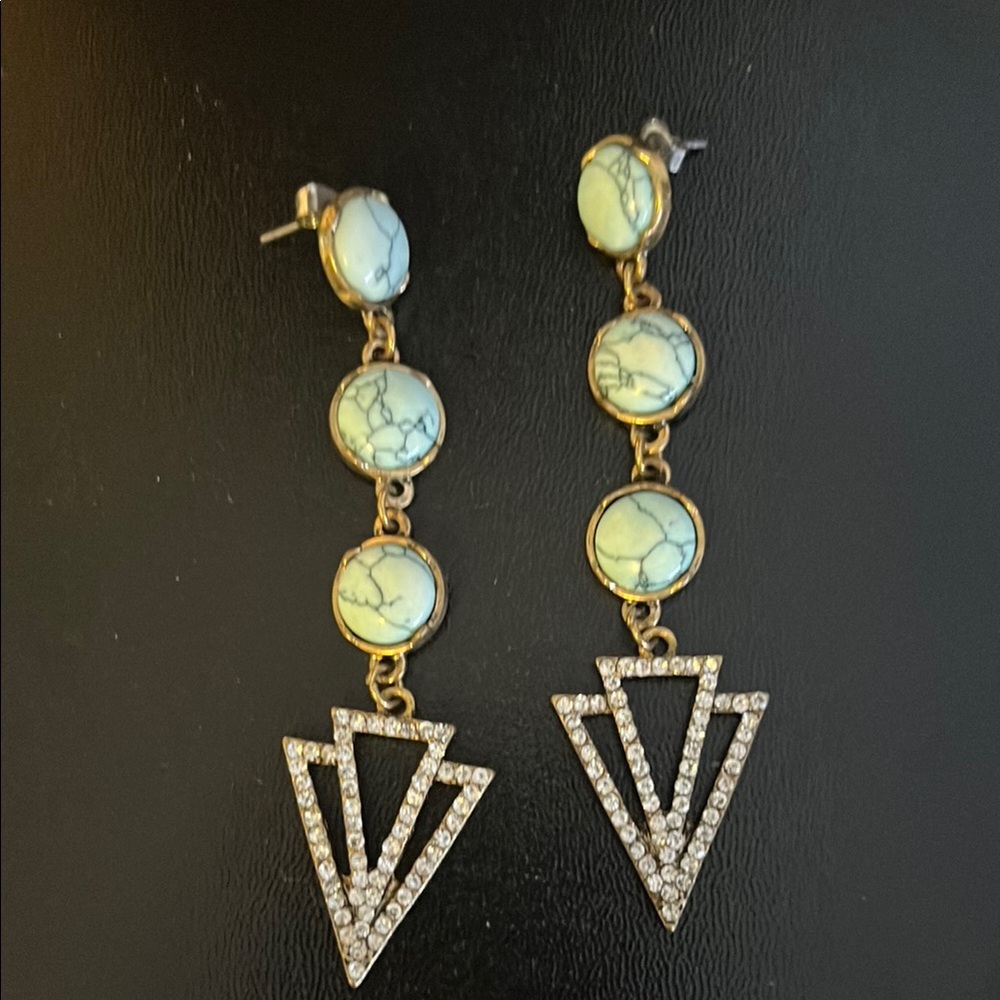 Turquoise and Gold Geometric Drop Earrings vintage